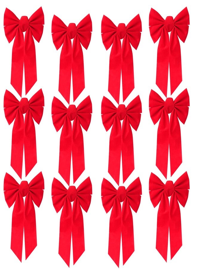 Lucleag 12 Pack Red Christmas Bows, 9 x12 inches Xmas Bows Ribbon Decorations, Red Velvet Bow for Xmas Tree Decoration, Christmas Garlands Wreaths, Gift Decoration - Image 1